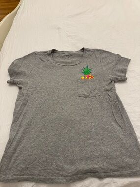 J. Crew Gray Short-Sleeve Tee with Pineapple Pocket Art